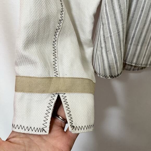 Coldwater Creek Linen Blend Mixed Media Blazer Size 16 Ivory Artsy‎ Coastal - Picture 5 of 10